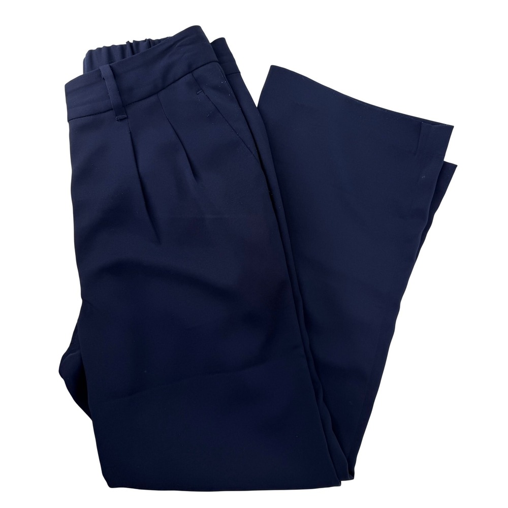 Quince Navy Blue Ultra-Stretch Wide Leg Pants High Rise Pleated Trousers 4